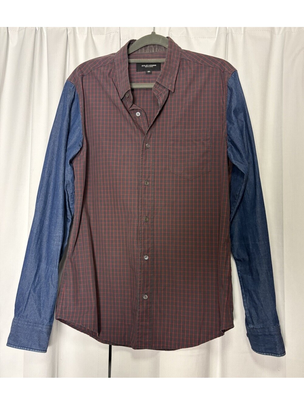 Solid Homme Men’s Cotton Plaid & Denim Collared Button Down. Size 100 (M) $500+